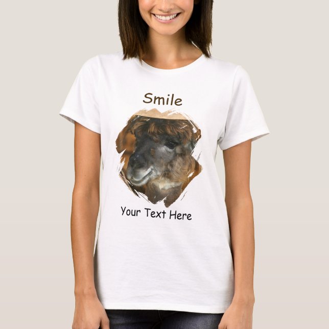 Camiseta Sonrisa de Llama Animal Lindo  (Anverso)