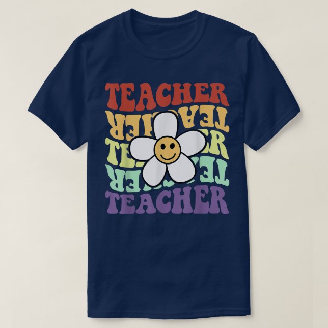 Camiseta sonrisa de retro girasol del profesor cara de vuel (Diseño del anverso)