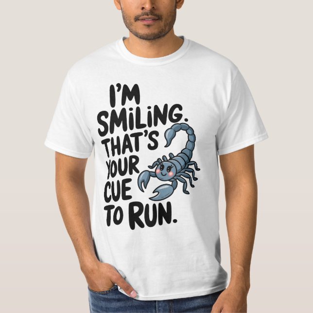Camiseta Sonrisa escorpia: Una advertencia para correr (Anverso)