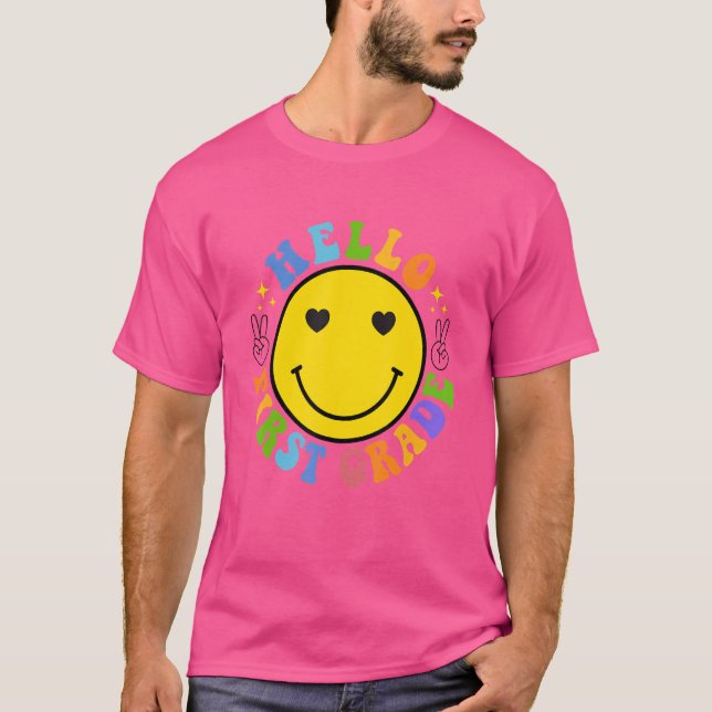 Camiseta Sonrisa Face Hello First Grado Happy First School  (Anverso)