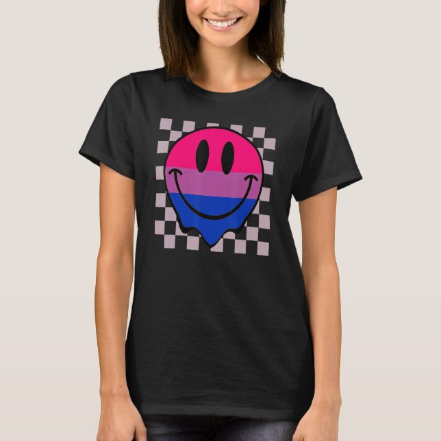Camiseta Sonrisa hippie cara orgullo bisexual Bandera retro (Anverso)