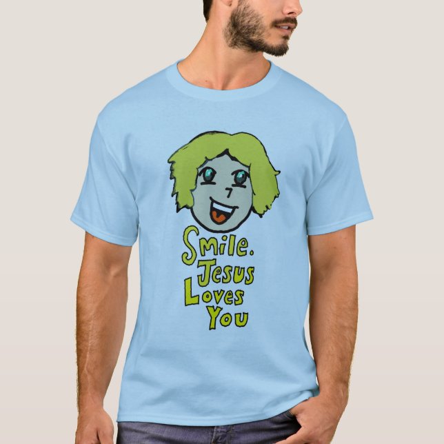 Camiseta sonrisa, Jesús te ama. (Anverso)