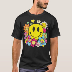 Camiseta Sonrisa retro Flower Happy Face Flowers Heart K