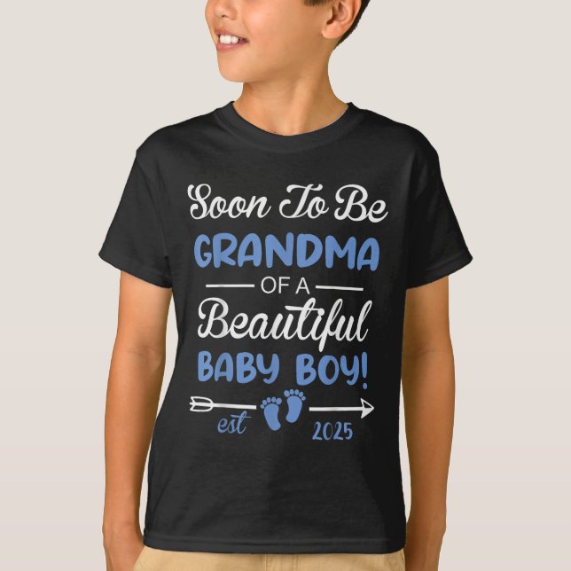 Camiseta Soon To Be Grandma Of Beautiful Baby Boy Reveal  (Anverso)
