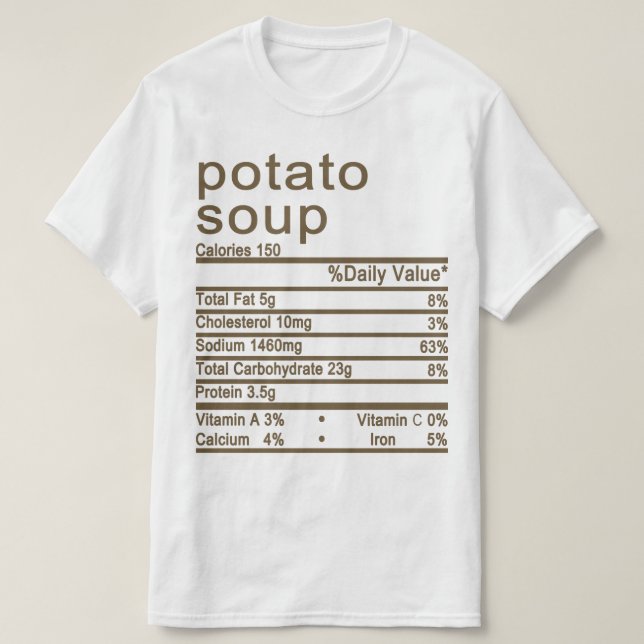 Camiseta sopa de papa Nutrición Etiqueta de datos (Diseño del anverso)