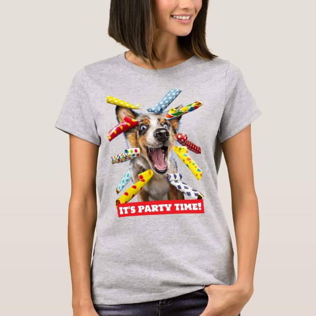 Camiseta Sopladores de fiesta de perro feliz (Anverso)