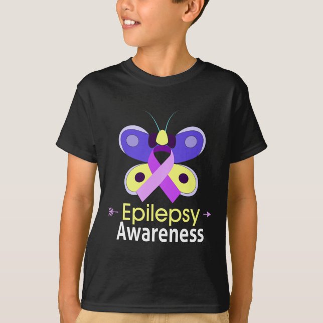 Camiseta Soporte de Epilepsia de Cinta Púrpura de Mariposa (Anverso)
