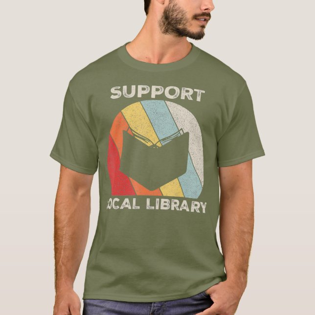 Camiseta Soporte Retro Regalo de libros de biblioteca local (Anverso)