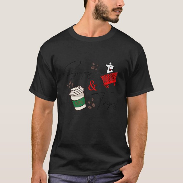 Camiseta sorbos de café y viajes de compras (Anverso)