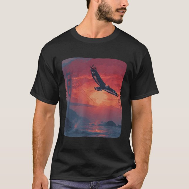 Camiseta Sorprendente atardecer Rojo Con Puente Y Águila Pa (Anverso)