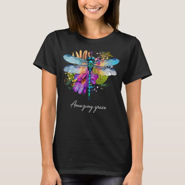 Camiseta Sorprendente gracia Floral Dragonfly verano cristi (Anverso)