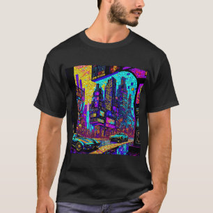 Camiseta Sorprendente Mosaic Sed Glass Neon Cyberpunk City