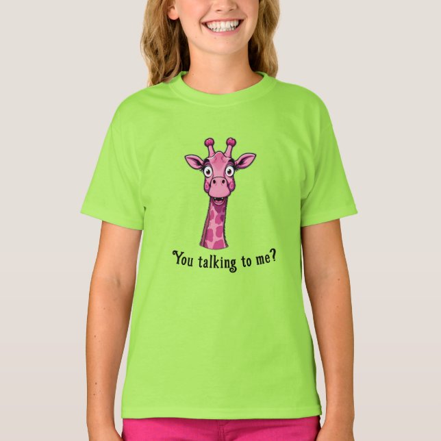 Camiseta Sorprendida jirafa rosa dulce (Anverso)