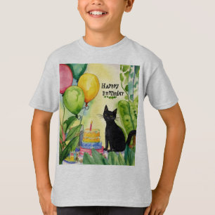 Camiseta Sorpresa de cumpleaños caprichosa: gato negro en e