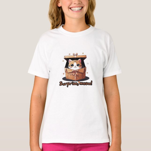 Camiseta sorpresa de Meow, gato saliendo de la caj (Anverso)