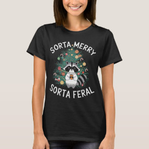 Camiseta Sorta Merry Sorta Feral Funny Raccoon Amantes Chri