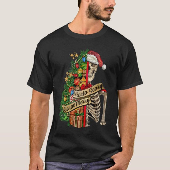 Camiseta Sorta Merry Sorta Scary Retro Skeleton Navidades H (Anverso)