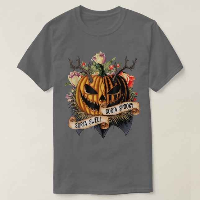 Camiseta Sorta Sweet Sorta Spooky Floral Scary Pumpkin Hall (Diseño del anverso)
