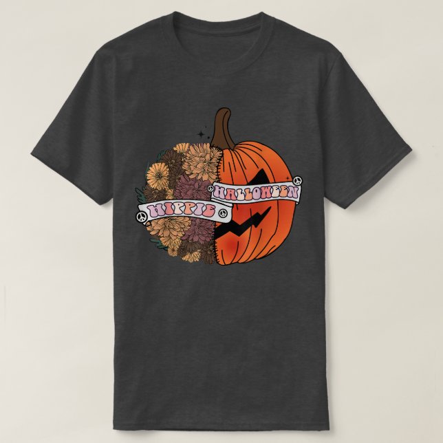 Camiseta Sorta Sweet Sorta Spooky Flower Pumpkin Hippie Hal (Diseño del anverso)