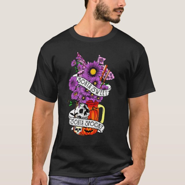 Camiseta Sorta Sweet Sorta Spooky Halloween Floral Scary Pu (Anverso)