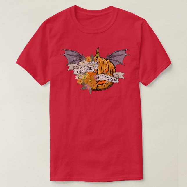 Camiseta Sorta Sweet Sorta Spooky Scary Bat Pumpkin Hallowe (Diseño del anverso)
