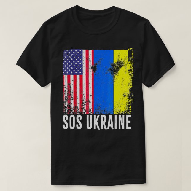 Camiseta Sos Ukraine Flag American Flag Support Ukraine Map (Diseño del anverso)