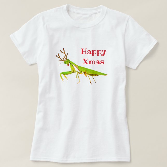 Camiseta sospechada roja de Navidad de la mantis (Diseño del anverso)