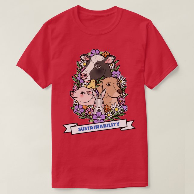 Camiseta Sostenibilidad: Vaca De Conejo De Cerdo Y Alrededo (Diseño del anverso)