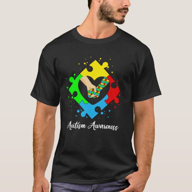 Camiseta Sosteniendo Manos En Rompecabezas Del Corazón Conc (Anverso)