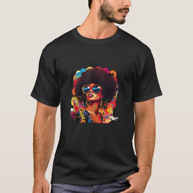 Camiseta Soul Music Black Queen Afro Groovy Gra (Anverso)