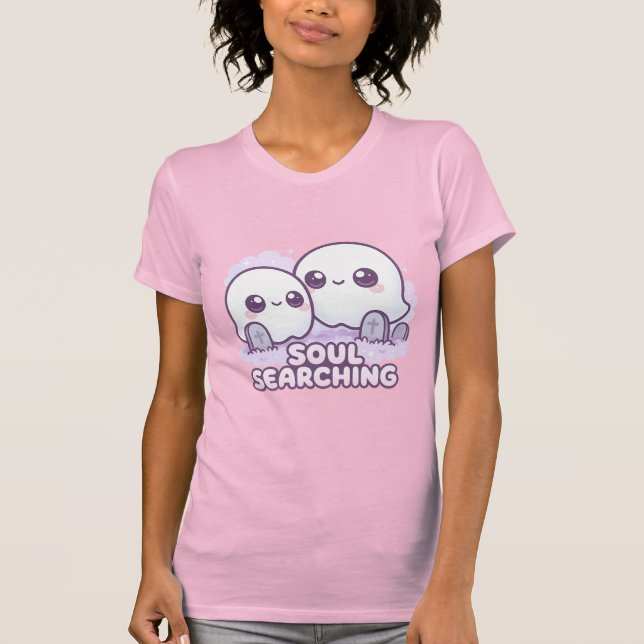 Camiseta Soul Searching – Kawaii Ghosts in Misty Graveyard (Anverso)