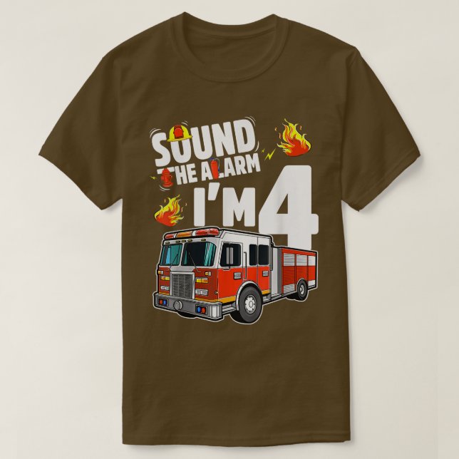 Camiseta Sound The Alarm I'm 4 Fire Truck 4th Birthday Boys (Diseño del anverso)