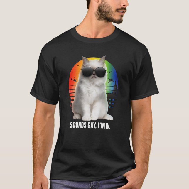 Camiseta Sounds Gay I'm In Rainbow Cat Gay Pride Sunset Ret (Anverso)