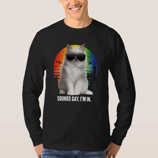 Camiseta Sounds Gay I'm In Rainbow Cat Gay Pride Sunset Ret (Anverso)