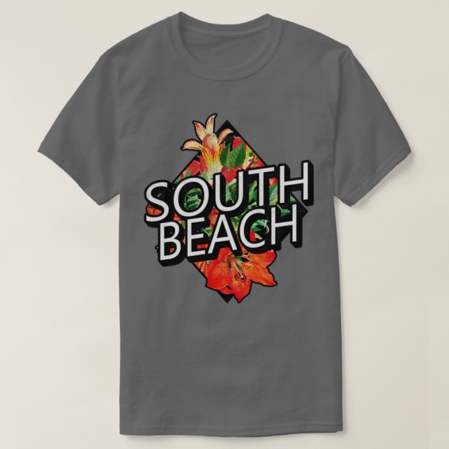 Camiseta South Beach Miami Florida Viajes Flores Tropicales (Diseño del anverso)