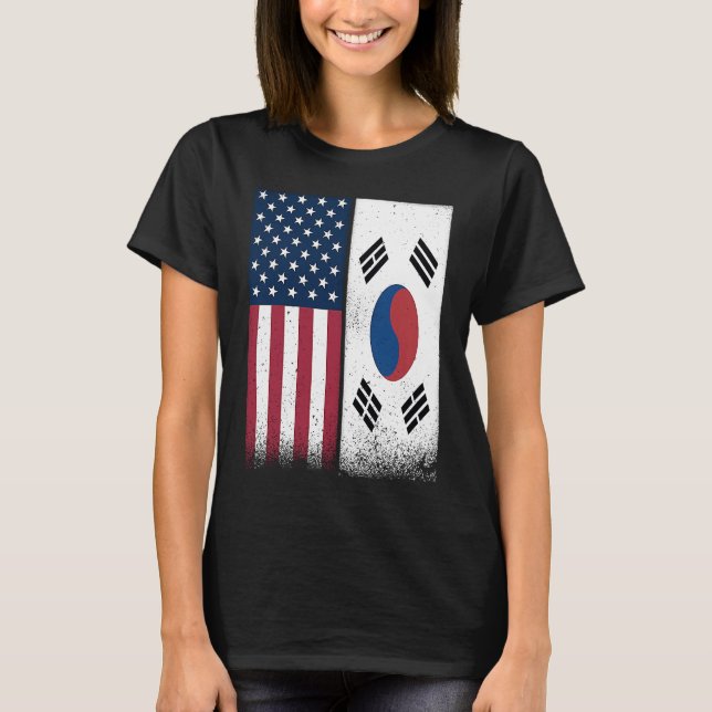 Camiseta South Korea  South Korean American Flags Proud USA (Anverso)