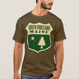 Camiseta South Portland Maine Retro Pine Tree Shield Tan