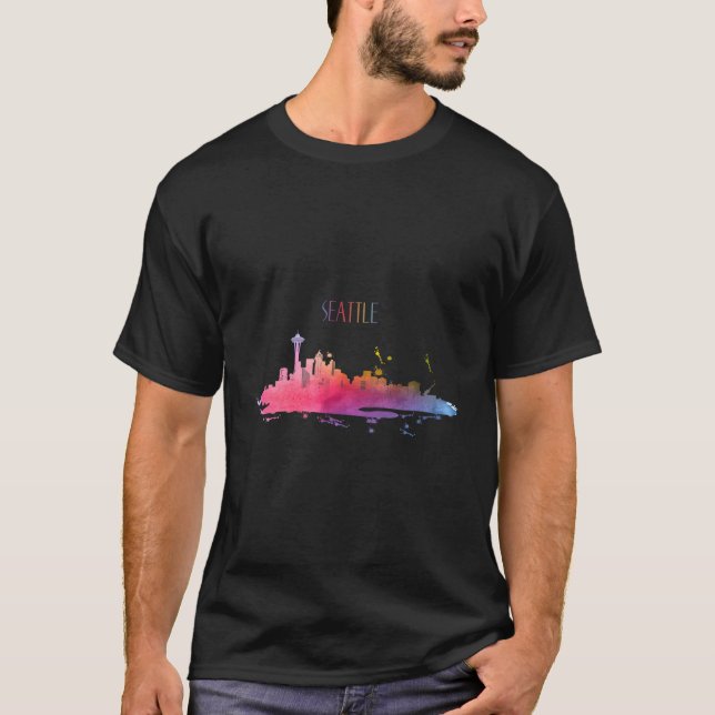 Camiseta Souvenir de color acuático Seattle Skyline (Anverso)