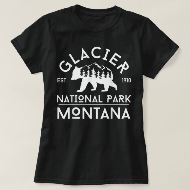 Camiseta Souvenir del Parque Nacional Glaciar Retro Grizzly (Diseño del anverso)