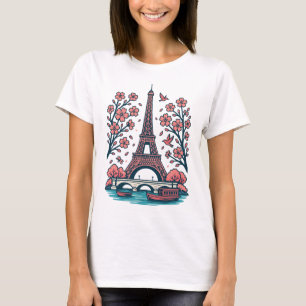 Camiseta Souvenir parisino Torre Eiffel Árbol de cerezos de