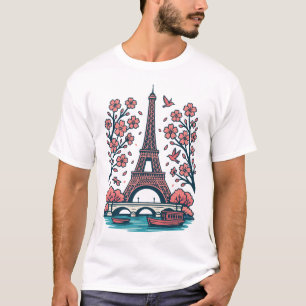 Camiseta Souvenir parisino Torre Eiffel Árbol de cerezos de