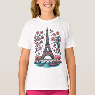 Camiseta Souvenir parisino Torre Eiffel Árbol de cerezos de