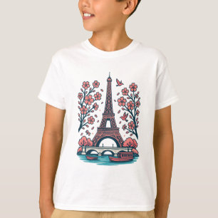 Camiseta Souvenir parisino Torre Eiffel Árbol de cerezos de