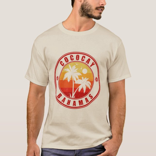 Camiseta Souvenirs Retro Sunset de Coco Cay Bahamas años 60 (Anverso)