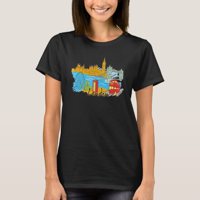 Camiseta Souvenirs Skyline de Londres British Uk Memorabili (Anverso)