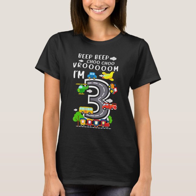 Camiseta Soy 3 Niño Cumpleaños 3 Trenes de Cumpleaños Avion (Anverso)