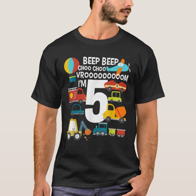 Camiseta Soy 5 Aniversario Niño 5 Trenes de Cumpleaños Avio (Anverso)