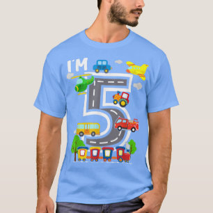 Camiseta Soy 5 Birthday Boy 5th Bday Train Car Fire Truck A
