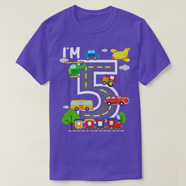 Camiseta Soy 5 Birthday Boy 5th Bday Train Car Fire Truck A (Diseño del anverso)