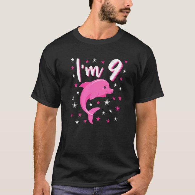 Camiseta Soy 9 Pequeña Idea de Aniversario de Delfín Rosa (Anverso)